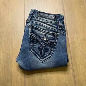 Y2K Rock Revival Women’s Sz 26 Low Rise Blue Denim Boot Embellished